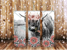 Load image into Gallery viewer, Highland Cow with Pink Flowers Tumbler