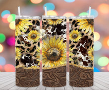 Load image into Gallery viewer, Leather Sunflower Cow Tumbler